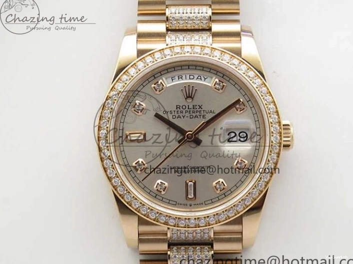 Bracelet Day-Date Dial Silver on Crystal RG A2836 Best Edition 128235 Marker Crystal BP President 36mm RG 0511